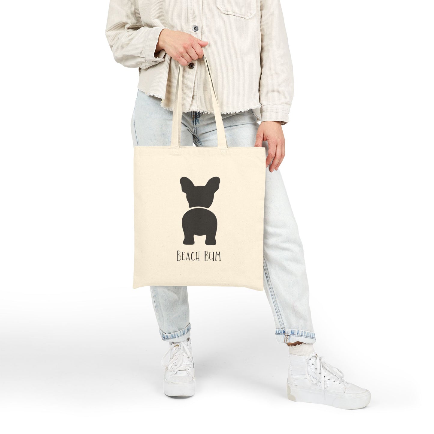 Beach Bum Frenchie Cotton Canvas Tote, Eco-Friendly Shopper, Dog Lover Gift, Summer Beach Accessory, Reusable Grocery Bag, Stylish Storage