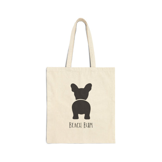 Beach Bum Frenchie Cotton Canvas Tote, Eco-Friendly Shopper, Dog Lover Gift, Summer Beach Accessory, Reusable Grocery Bag, Stylish Storage