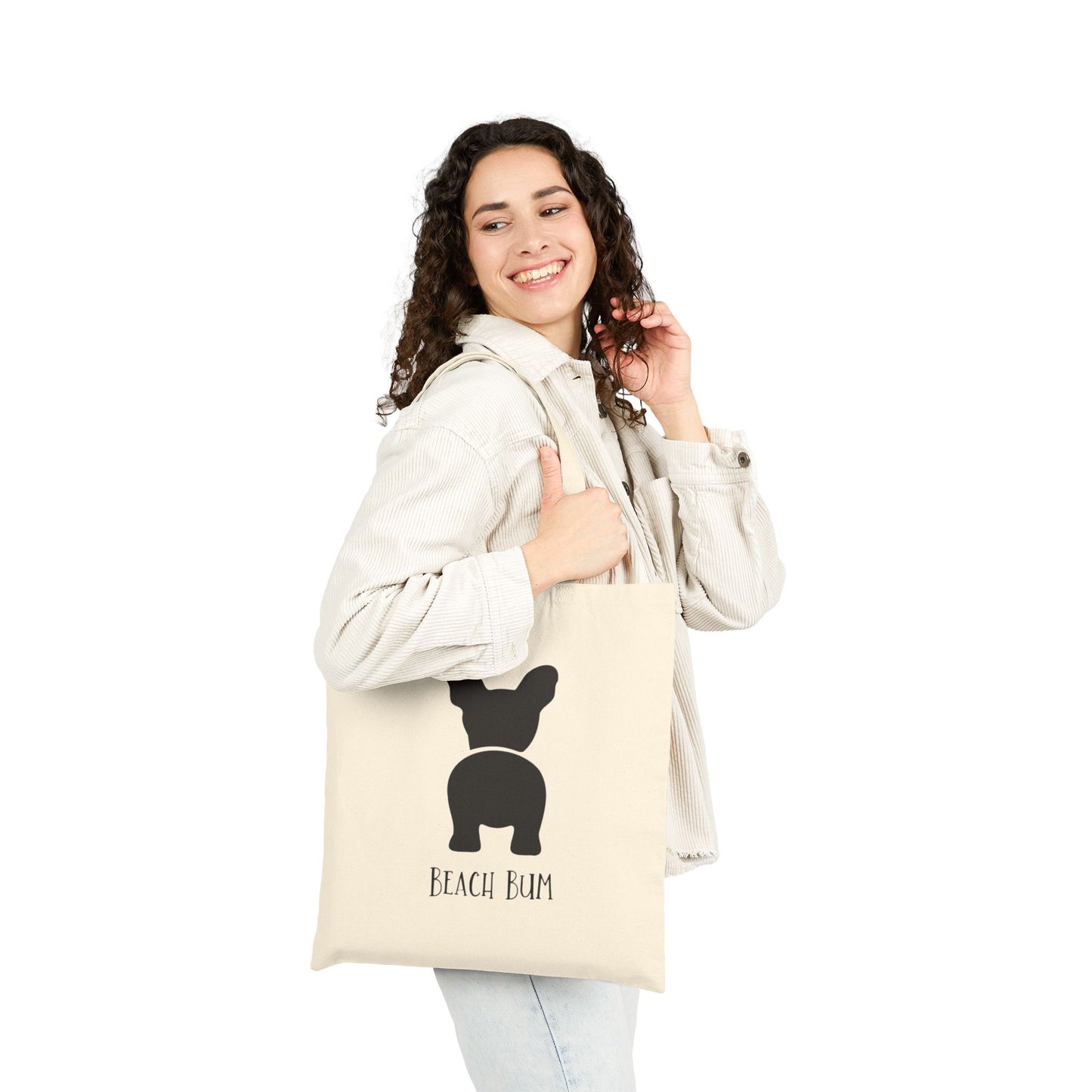 Beach Bum Frenchie Cotton Canvas Tote, Eco-Friendly Shopper, Dog Lover Gift, Summer Beach Accessory, Reusable Grocery Bag, Stylish Storage