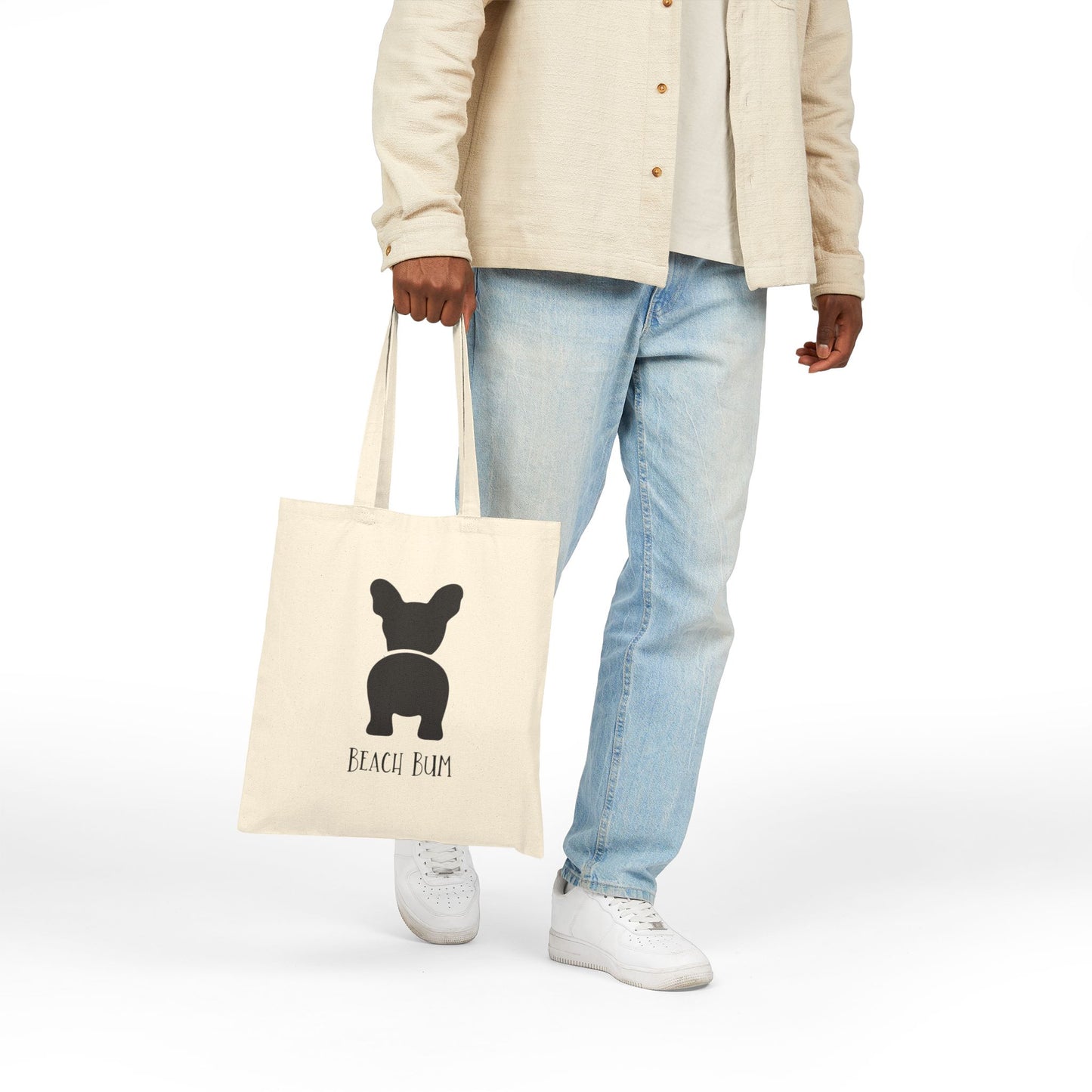 Beach Bum Frenchie Cotton Canvas Tote, Eco-Friendly Shopper, Dog Lover Gift, Summer Beach Accessory, Reusable Grocery Bag, Stylish Storage